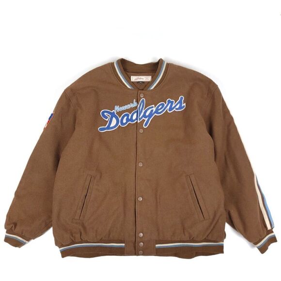 NEWARK DODGERS Vintage JC Freeman Button Down Wool Bomber Jacket Mens 6XL Brown